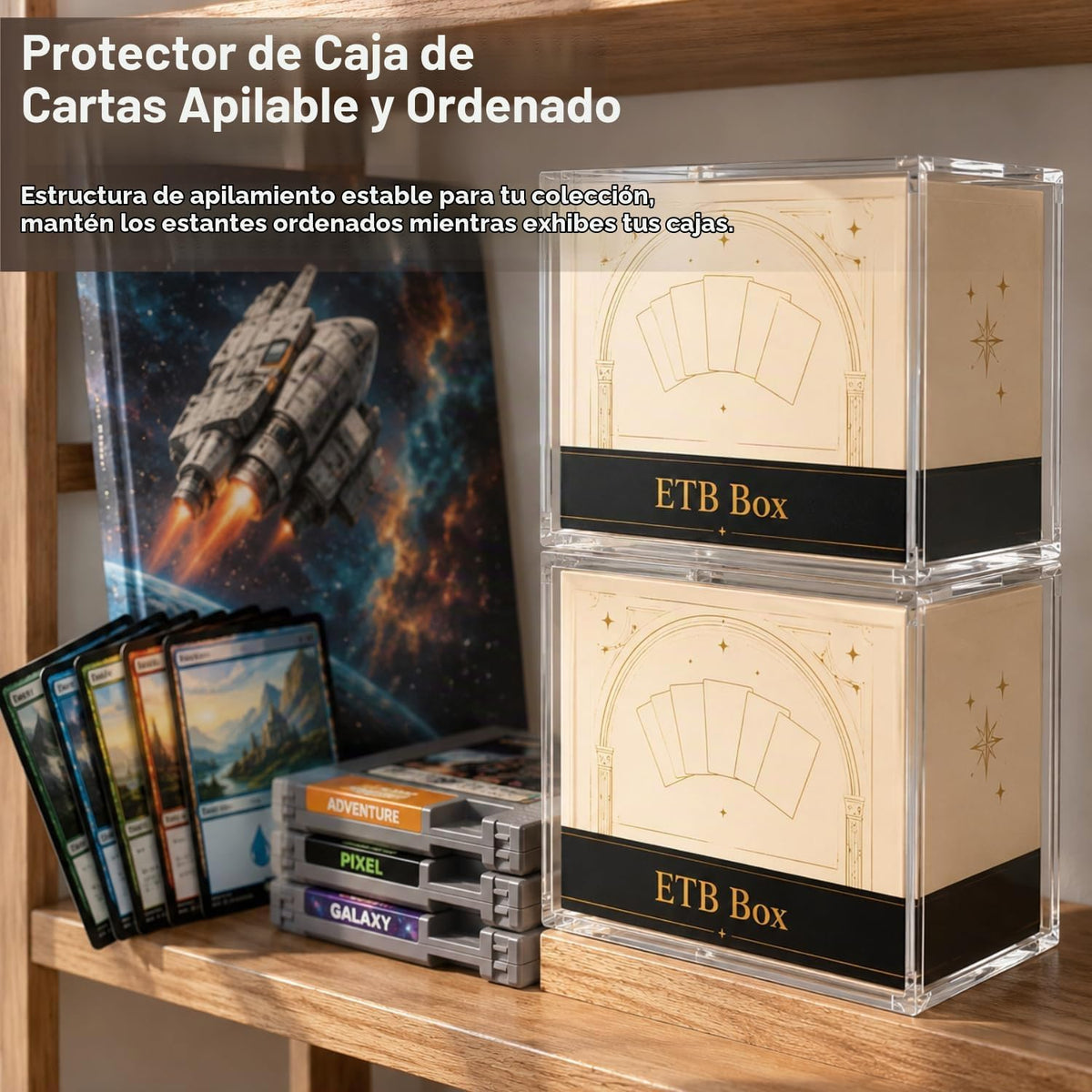 Paquete de 3 fundas protectoras de acrílico ETB, protector de caja Elite Trainer, impermeable, resistente a los arañazos, apilable con acrílico de 0.315 in de grosor, tapa magnética