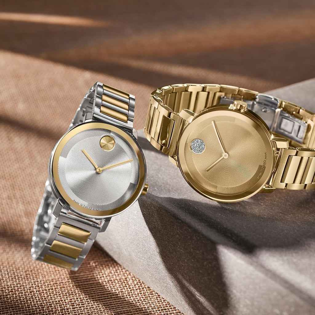 Movado Bold Reloj para mujer bañado en oro con cristales - Movimiento de cuarzo suizo, resistencia al agua de 3 ATM pieza de lujo - Regalo para ella - 34mm