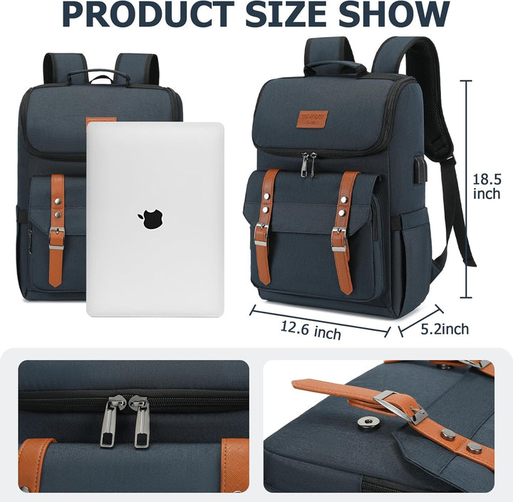 YALUNDISI Mochila vintage de viaje para laptop con puerto de carga...