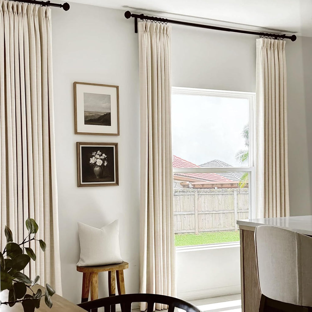 Cortinas plisadas de lino totalmente opacas color crema de 96 pulgadas de