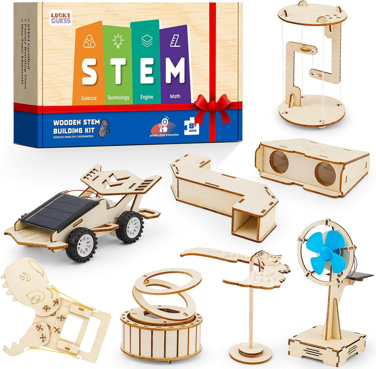 LUCKY GUESS Kit de ciencia STEM 8 en 1 para niños, experimentos solares y