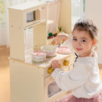 ROBOTIME Juego de ollas y sartenes para niños – Juego de 9 piezas de accesorios de cocina con utensilios de cocina de metal, utensilios de cocina y bolsa de almacenamiento – Ollas y sartenes de juguete para niños pequeños y niñas mayores de 3 años (rosa)