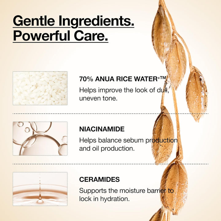 ANUA Rice 70 Glow Milky Toner, para piel de vidrio, agua de arroz,...