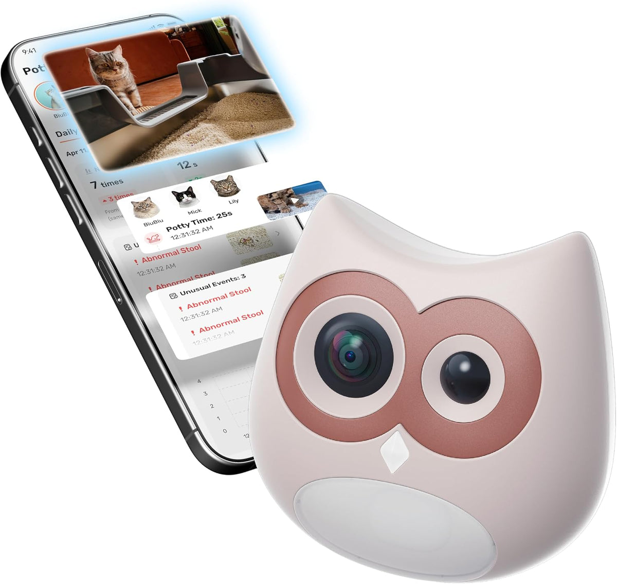 LitterLens - Cámara de arena para gatos con aplicación, monitoreo y alertas de salud AI, orina y taburete, reconocimiento de varios gatos, funciona con cada caja de arena, monitor de salud de