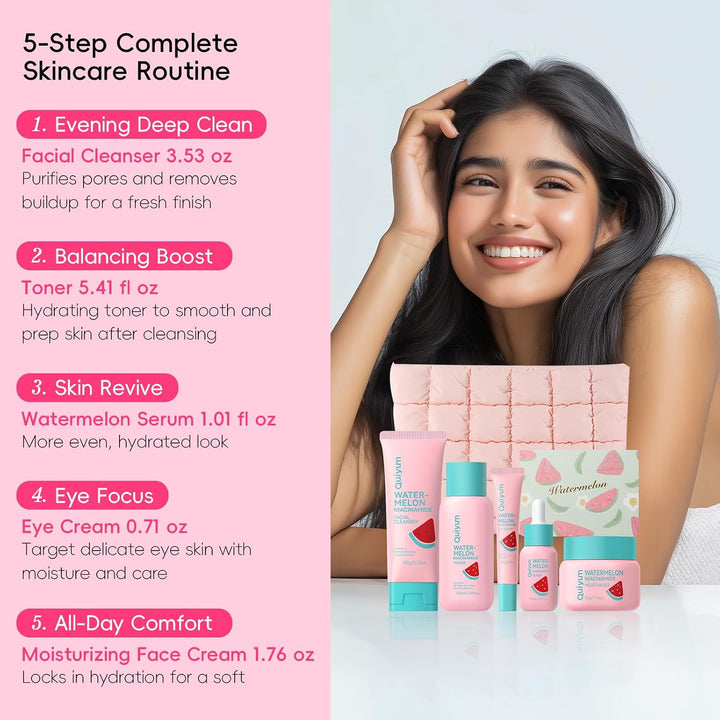 QUIYUM Watermelon &amp; Niacinamide Skincare Heroes (5 piezas), set...