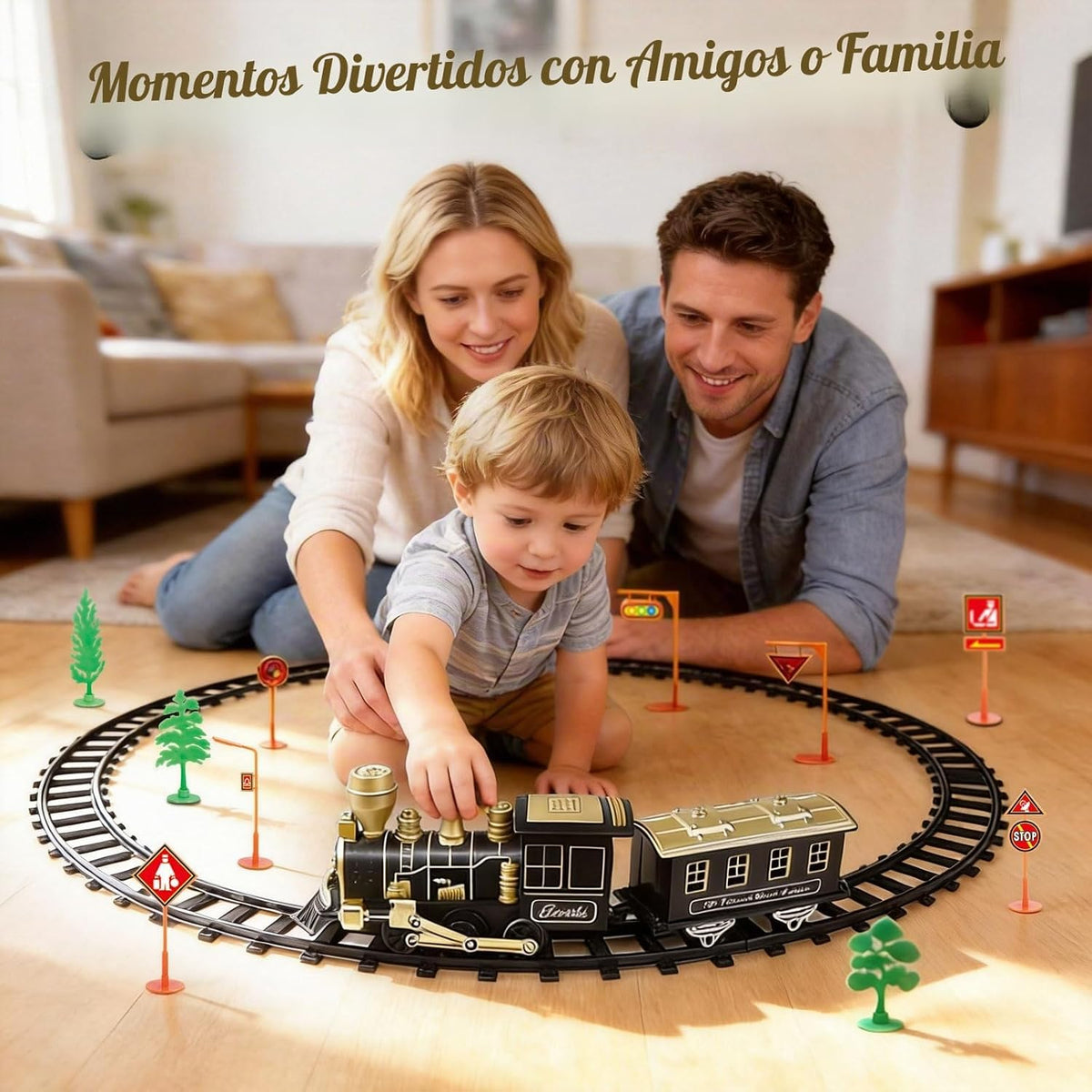 JUQU - Juego de tren modelo a pilas con luz, sonido y pistas