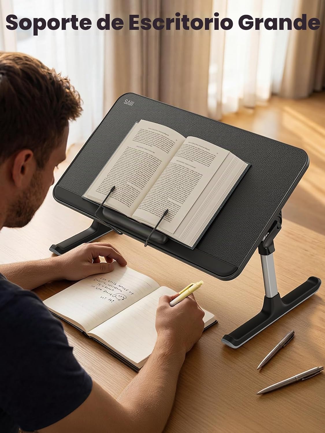 SAIJI Soporte de libro para leer manos libres con clips de papel en la cama