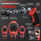 UNIWA - Destornillador eléctrico inalámbrico recargable, taladro eléctrico de 650 RPM, color rojo