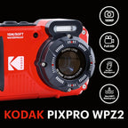 KODAK PIXPRO WPZ2 16MP Waterproof Digital Camera, 15m, 4X Zoom, Red, Rojo