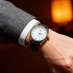 Gute Reloj para hombre, esqueleto mecánico, steampunk, automático, automático, números arábigos, manos azules, marrón, cuero sintético, reloj de pulsera, Marrón, Mecánico, Automático