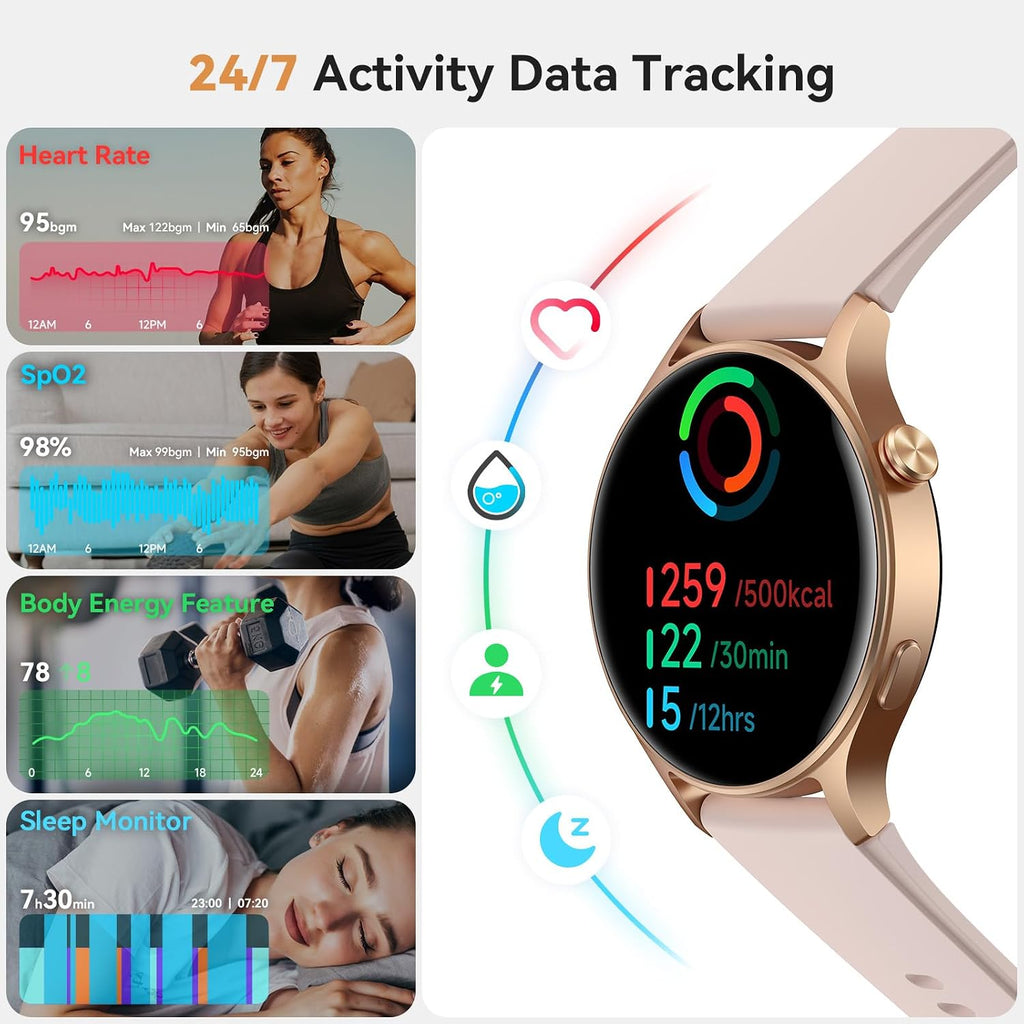 Aeac - Reloj inteligente para mujer, monitor de actividad de pantalla ultra transparente AMOLED con monitor de frecuencia cardíaca, sueño/SpO2, reloj inteligente para iPhone/Samsung/Android