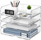 Organizador de escritorio de oficina transparente para papel de letras A4, horizontal de 4 niveles