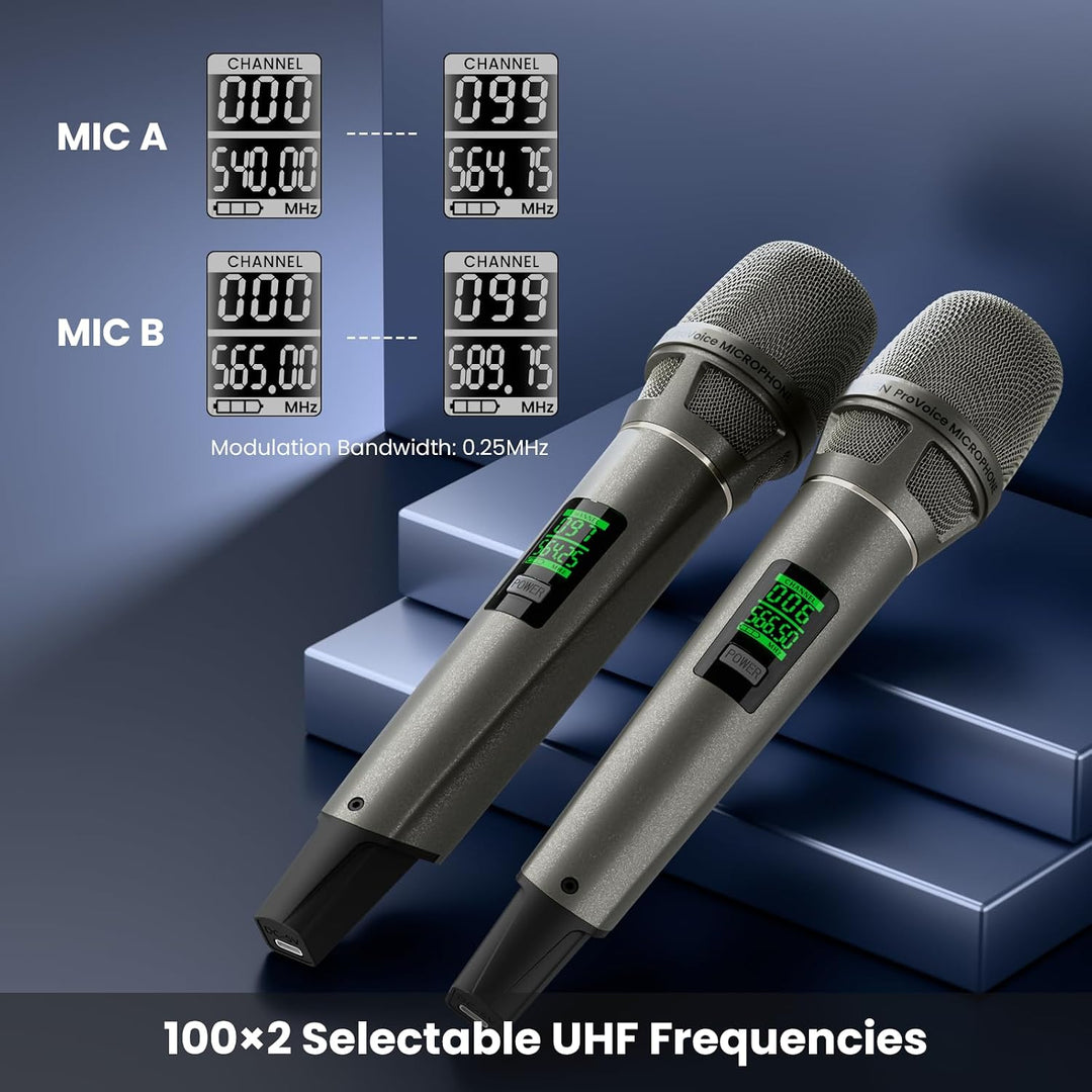 BASN Sistema de micrófono dual inalámbrico UHF recargable, micrófon...