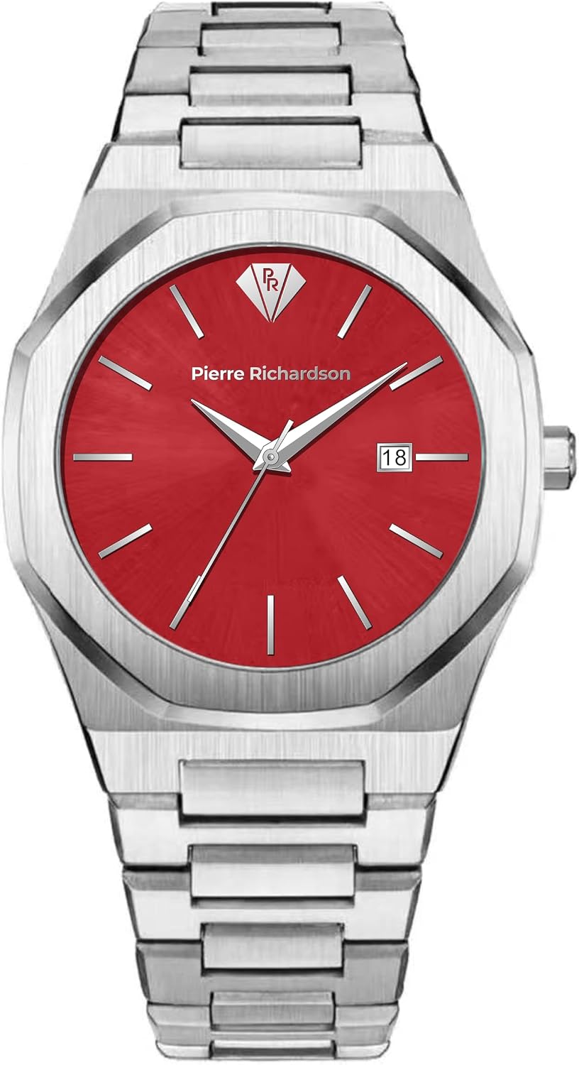 PIERRE RICHARDSON PR5428 Reloj de lujo para hombre – Movimiento de cuarzo japonés, acero inoxidable, 41mm, 5ATM resistente al agua, cristal de zafiro resistente a los arañazos – Reloj de vestir