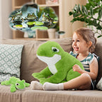MorisMos Animal de peluche de rana verde de 15.7 pulgadas con 3 bebés, juego familiar de felpa de rana de peluche suave, lindo juguete de rana para juego imaginativo y acurrucarse a la hora de dormir