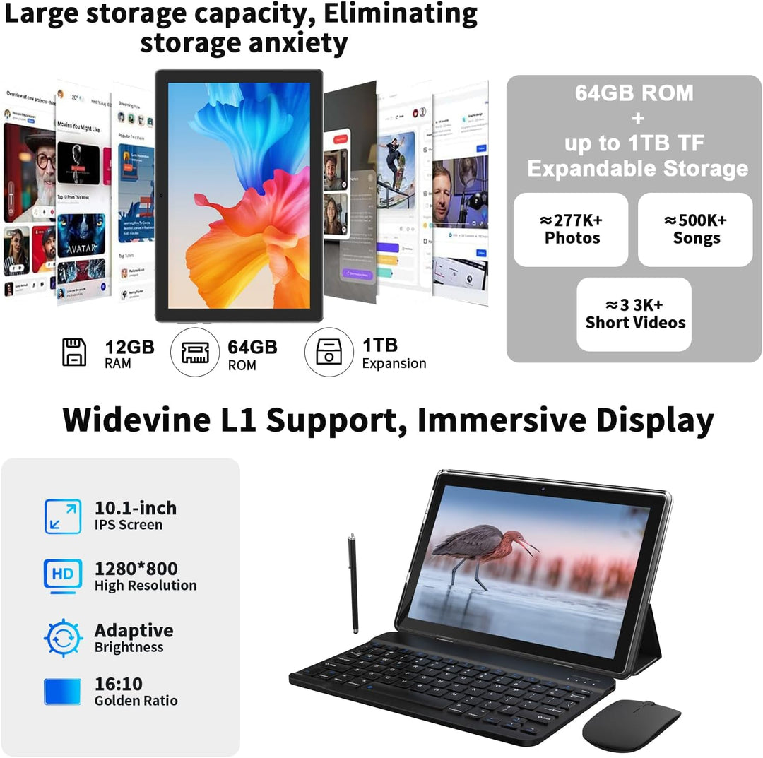 Tablet Android 15 de 10 pulgadas, 12 (3+9) GB RAM+64GB ROM, tableta...