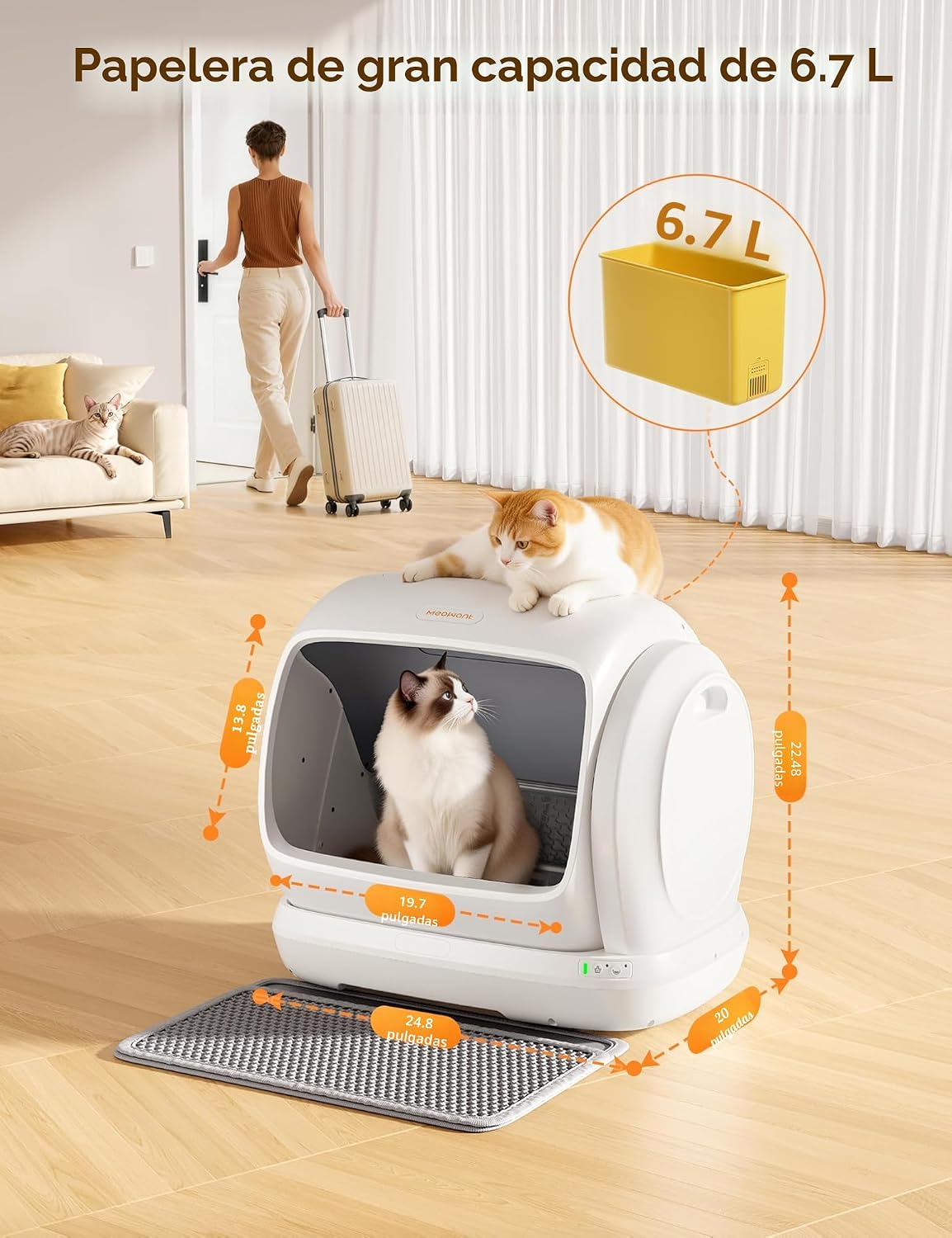 Meowant Caja de arena para gatos autolimpiante, gran capacidad de 106L para