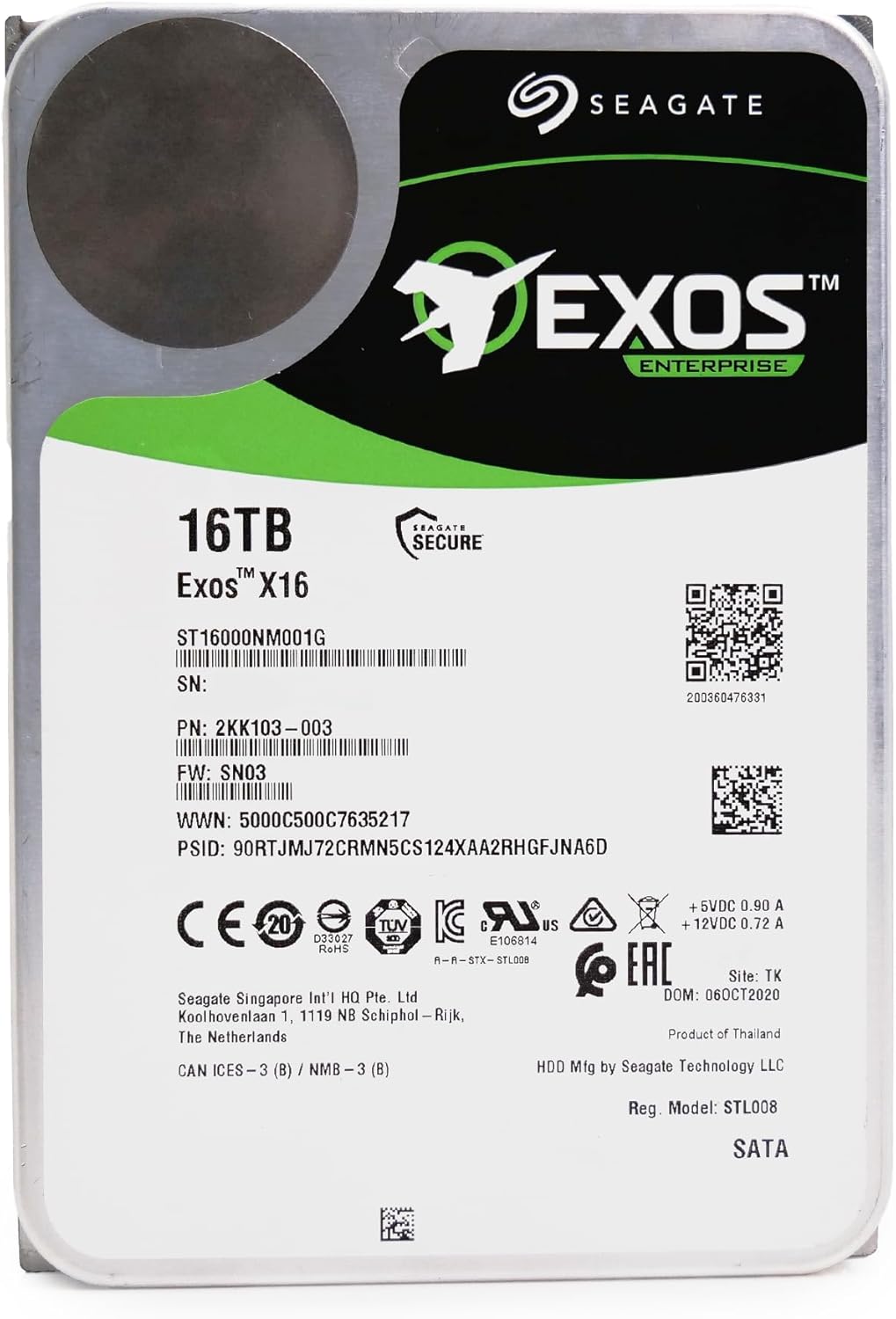 Seagate 16TB HDD Exos X16 7200 RPM 512e\/4Kn SATA 6Gb\/s 256MB cach...