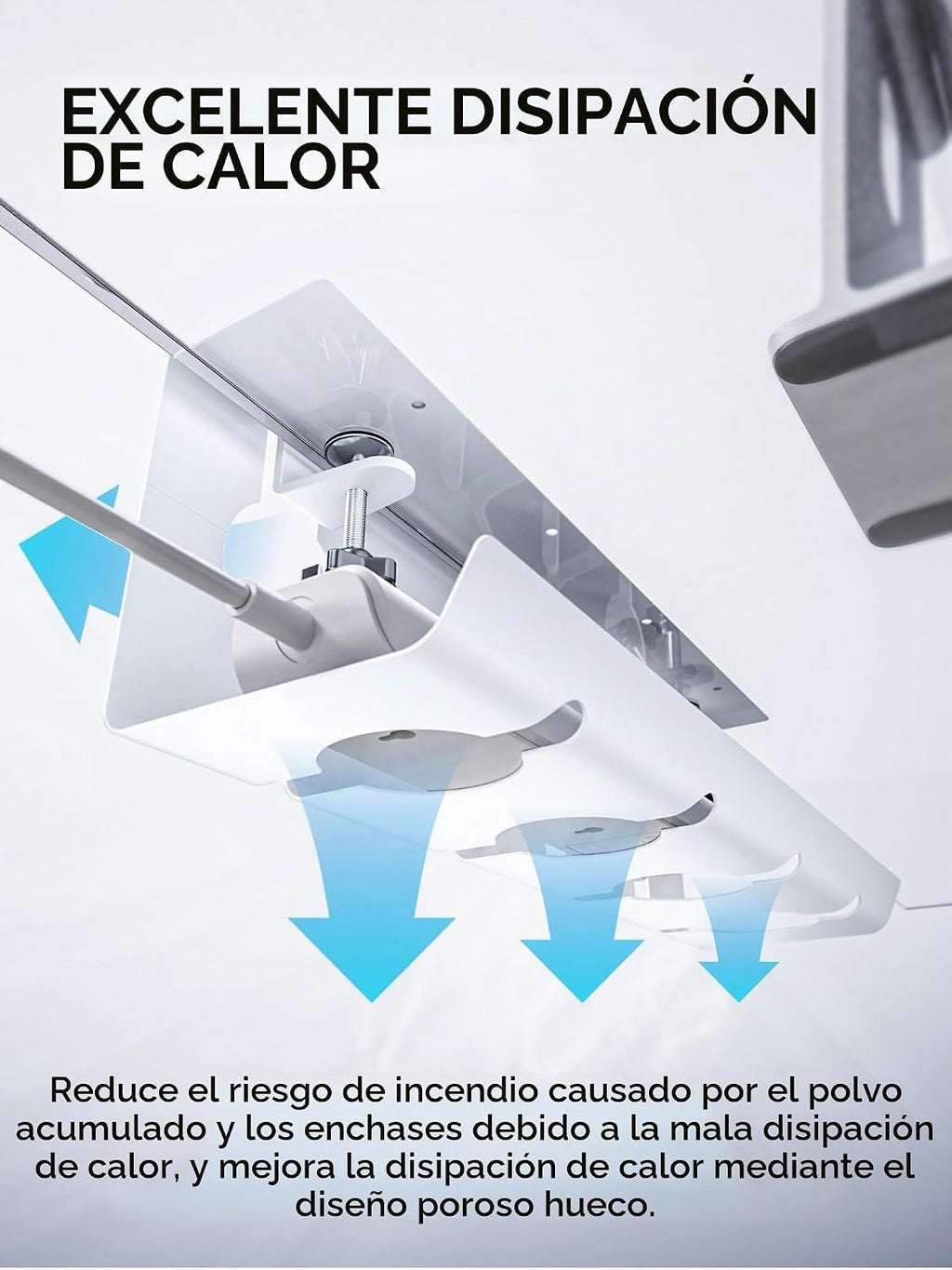 No Drill Under Desk Cable Management Tray, 17'' Wire Management, Punch-Free Clamp en, metal Cable Tray, Wire Organizer Under Desk, Under Dessk Basket para Office y Home, blanco