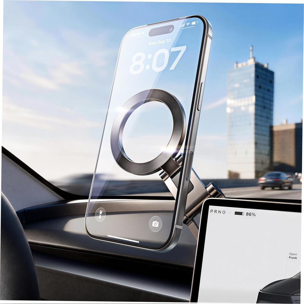 LISEN Soporte para teléfono Tesla 2026 [Ultra succión y ajuste libremente] Soporte plegable para teléfono Tesla Magsafe Soporte de coche para Tesla Modelo 3 Modelo Y S X para iPhone 18 Pro Max 17 16