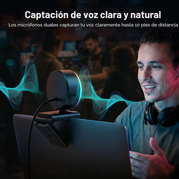 EMEET Cámara web S600L 4K para transmisión con luz de anillo, 4 mod...