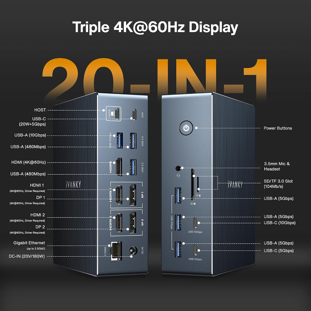 iVANKY Base DisplayLink de triple pantalla para Window/MacBook Pro