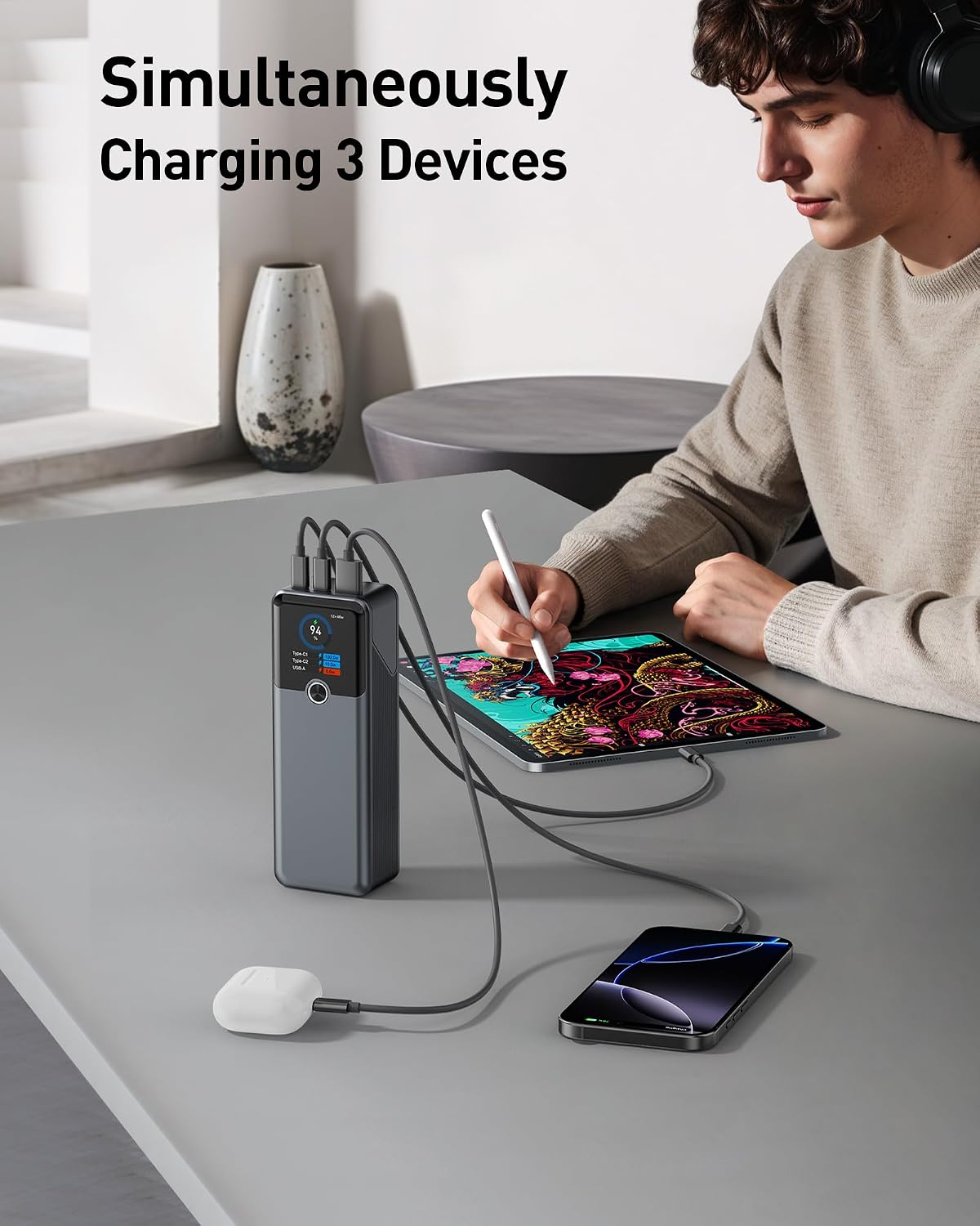 SIXTHGU Power Bank, cargador portátil de 3 puertos para portátil de...
