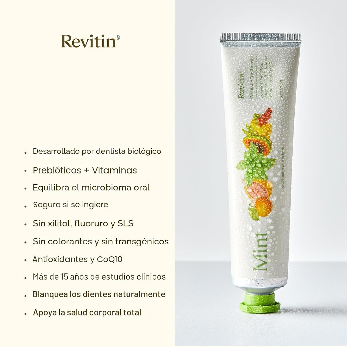 Revitin Pasta dental prebiótica sin flúor, 3.4 onzas, sin SLS, sin...