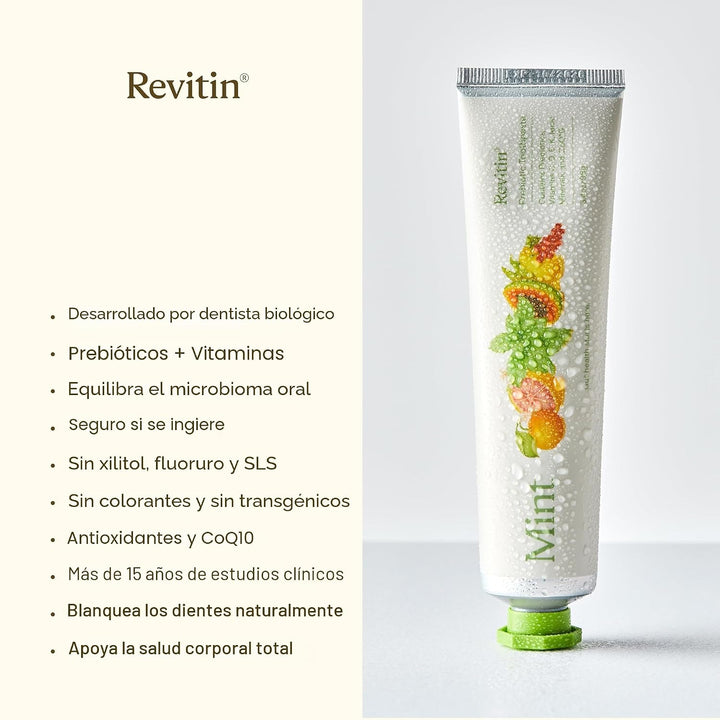 Revitin Pasta dental prebiótica sin flúor, 3.4 onzas, sin SLS, sin...