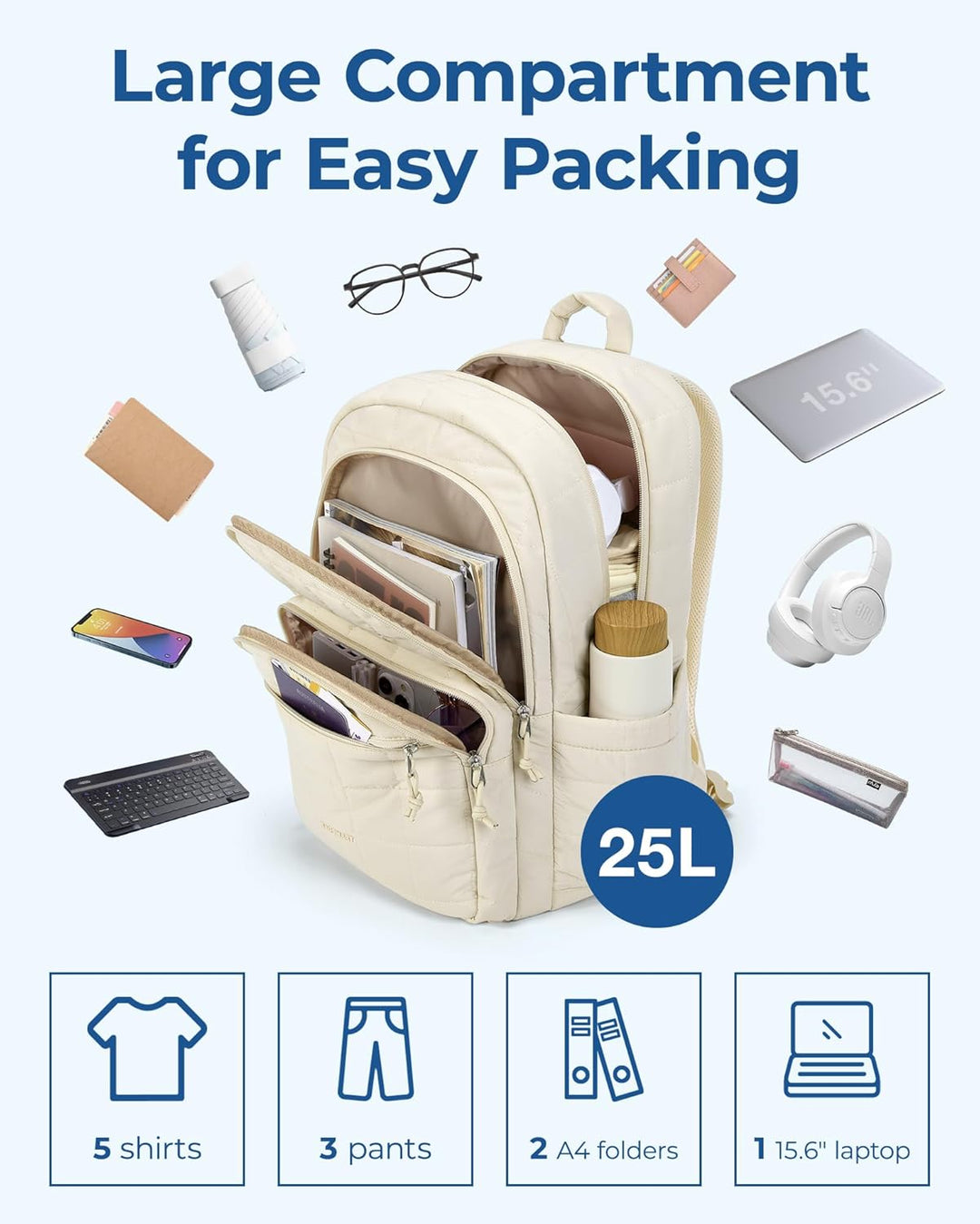 BAGSMART Mochila para portátil universitaria, mochila de viaje para...
