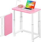 Escritorio pequeño sin herramientas de 23.6 pulgadas, escritorio portátil plegable con ruedas, altura ajustable, escritorios plegables para computadora en casa, mesa de escritura plegable para