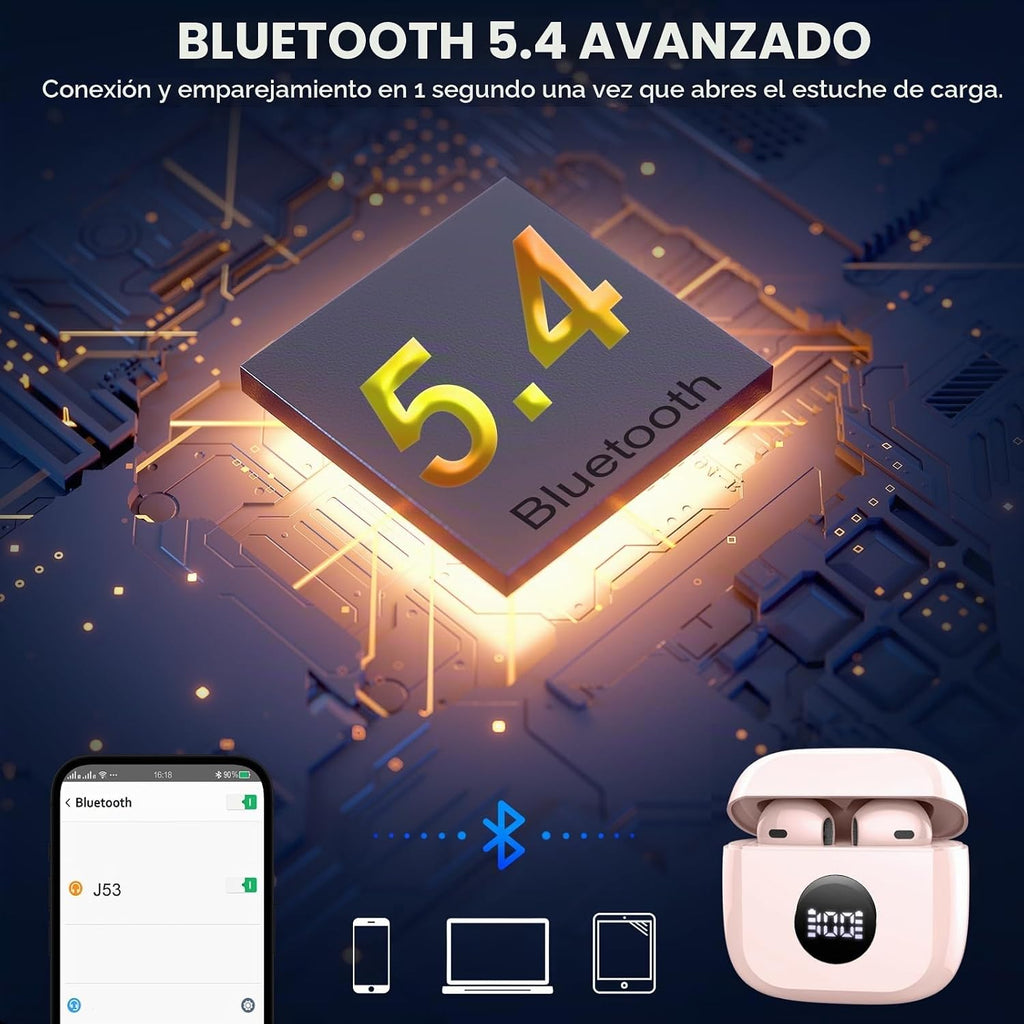 Auriculares inalámbricos, auriculares Bluetooth 5.4, pantalla de