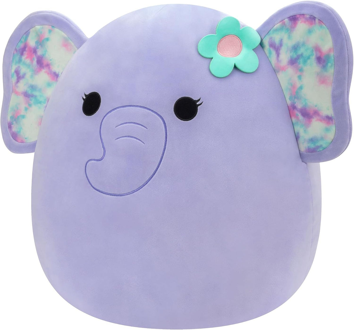 Squishmallows Original Elefante Púrpura Anjali de 20 Pulgadas con Orejas Tie-Dye y Flor - Peluche Jumbo Oficial de Jazwares