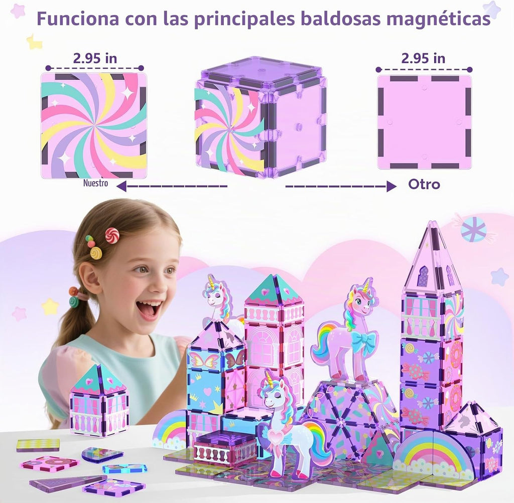 GobiDex Unicorn Toys Magnetic Tiles, Princess Castle Building Set para Girls