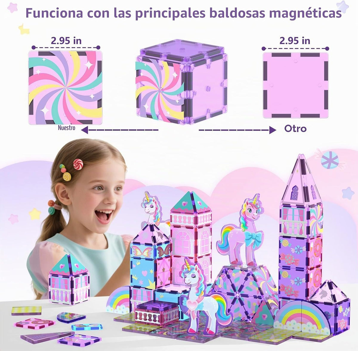 GobiDex Unicorn Toys Magnetic Tiles, Princess Castle Building Set para Girls