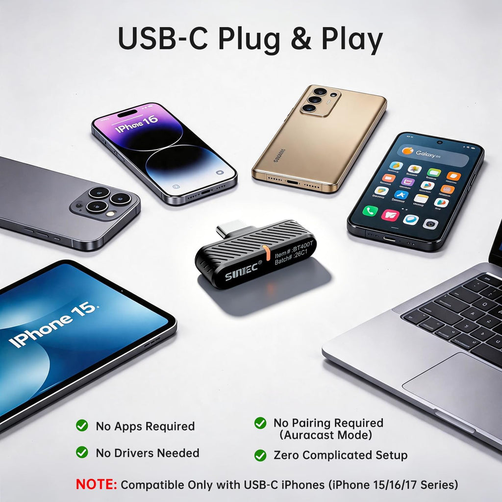 Auracast USB-C Bluetooth LE Adaptador de audio para PC, Mac