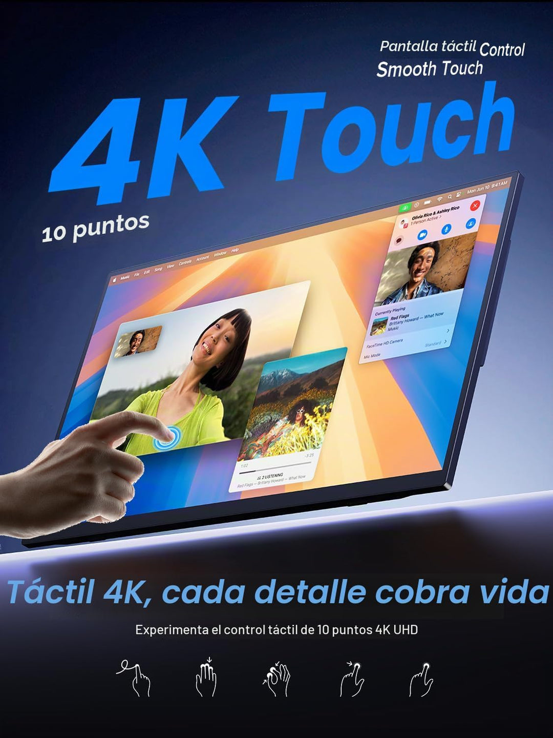 UPERFECT Monitor portátil 4K, pantalla táctil de 15.6 pulgadas, 125...