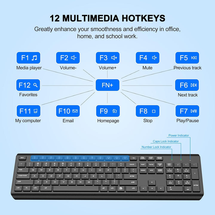 EDJO Teclado inalámbrico teclado silencioso USB