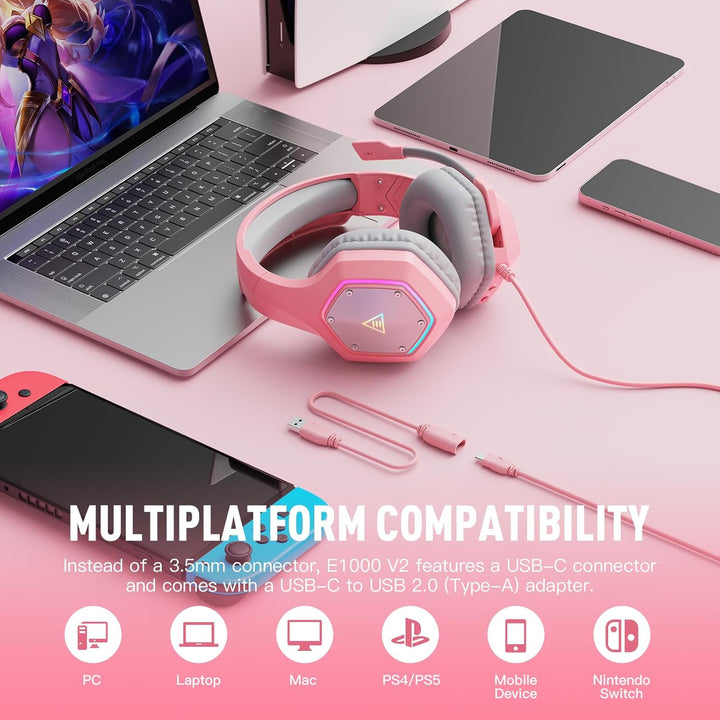 EKSA E1000 V2 Gaming Headset, PC Headset with USB C Plug, Wired Hea...