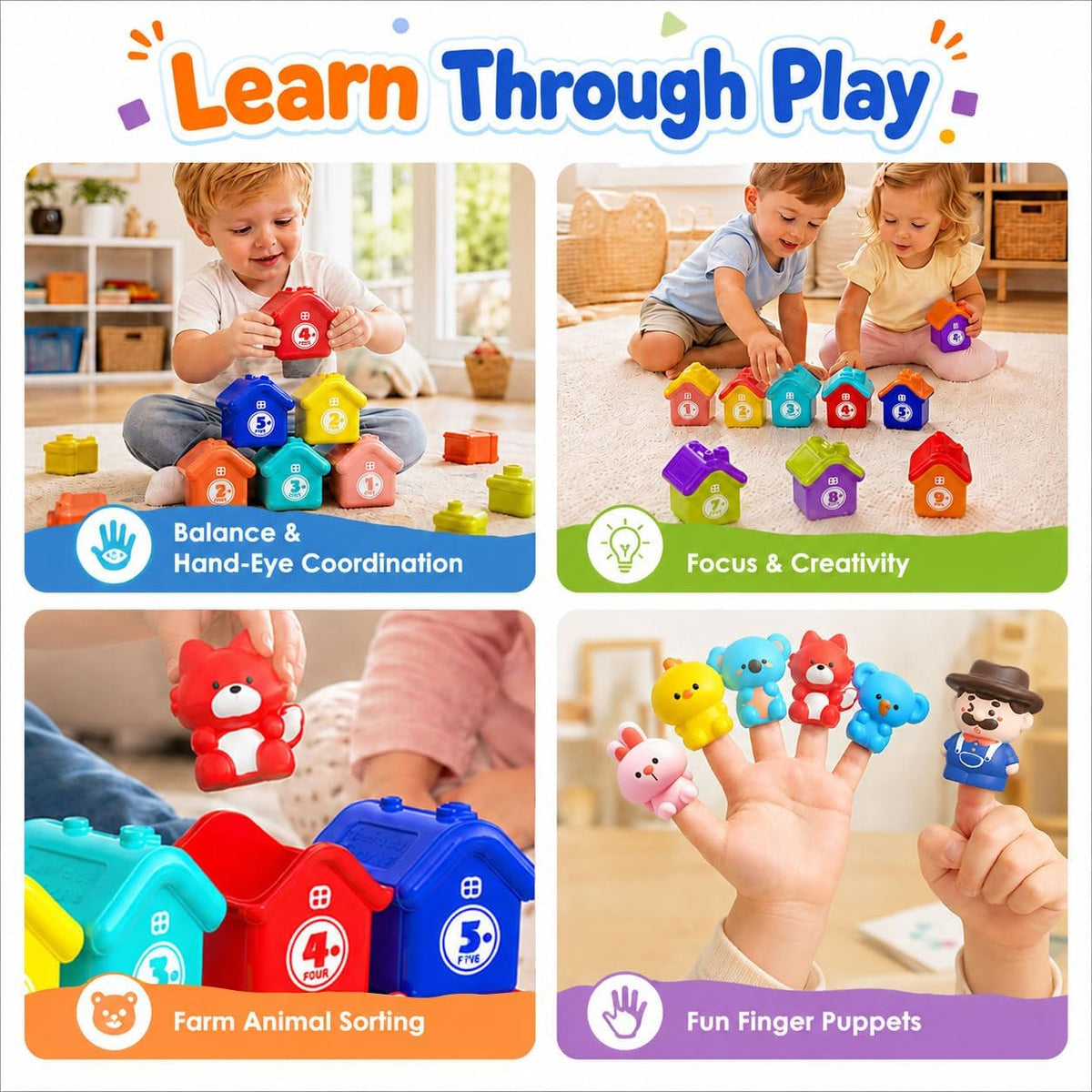 Montessori Toys - Juego de tren de granja, juguetes de aprendizaje