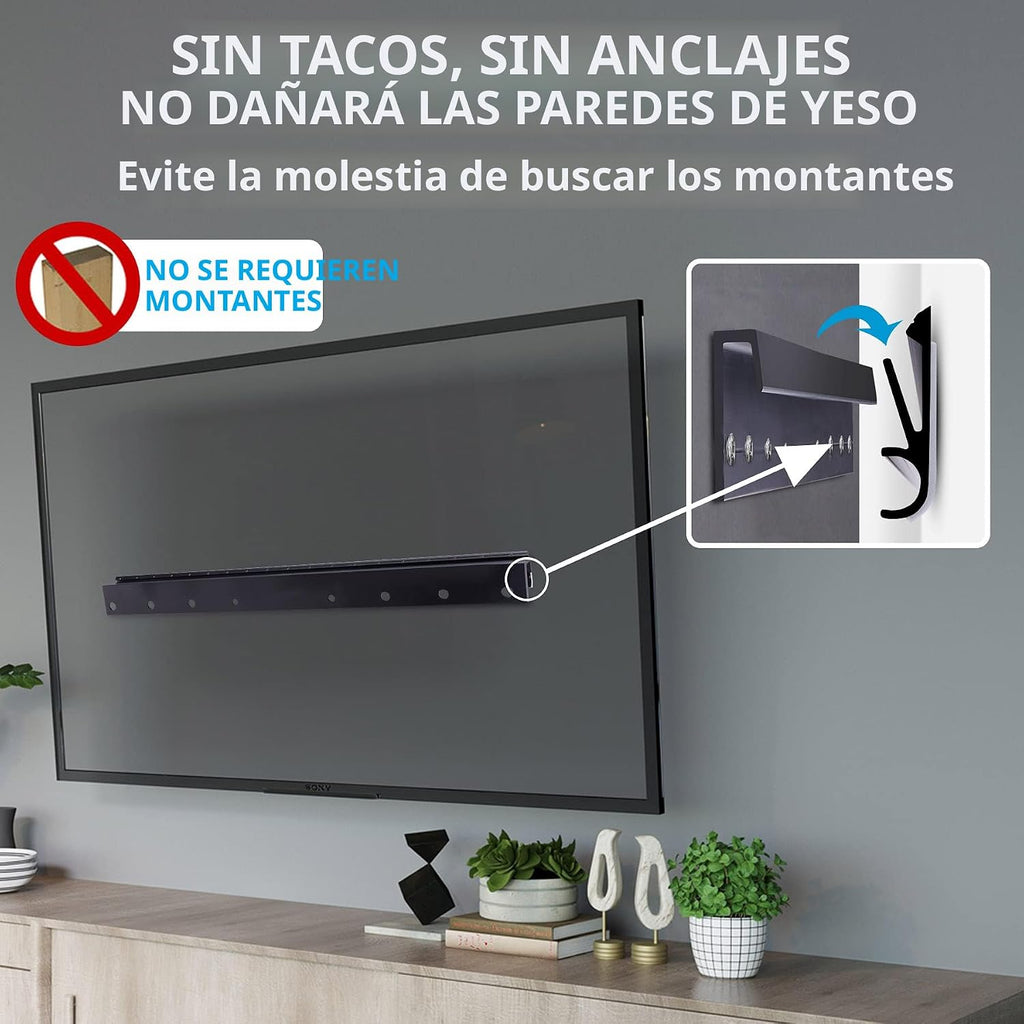 Soporte de pared para TV sin tacos para pantallas de 13 a 55 pulgadas, sin necesidad de tacos, con nivel de burbuja mejorado, VESA máx. 400 x 400 mm, hasta 45,36 kg, ajuste universal para