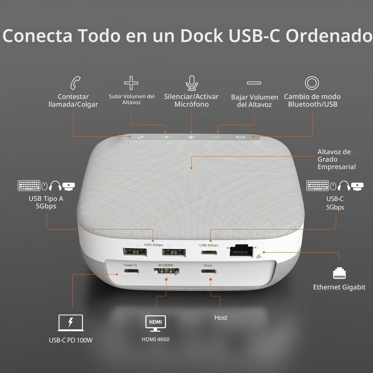 j5create Base de altavoz USB-C 4K, base de audio todo en uno
