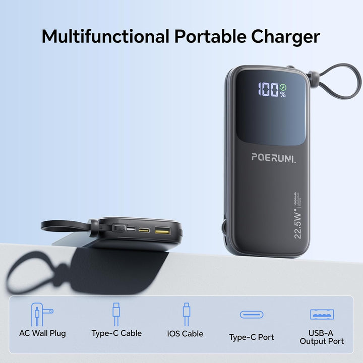 POERUNI. Banco de energía de 10000 mAh con una pantalla LED de ench...