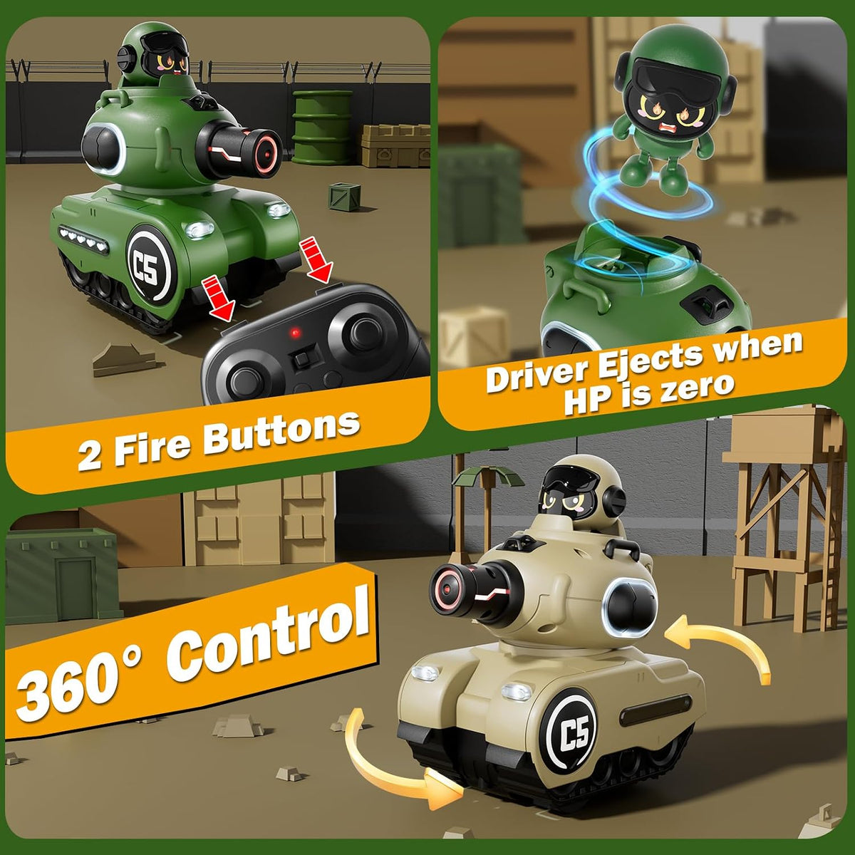 Paquete de 2 tanques de batalla con control remoto de dibujos