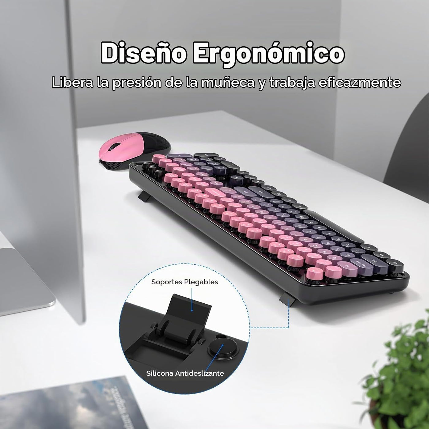 MOWUX - Combo de teclado y mouse inalámbricos, máquina de escribir...