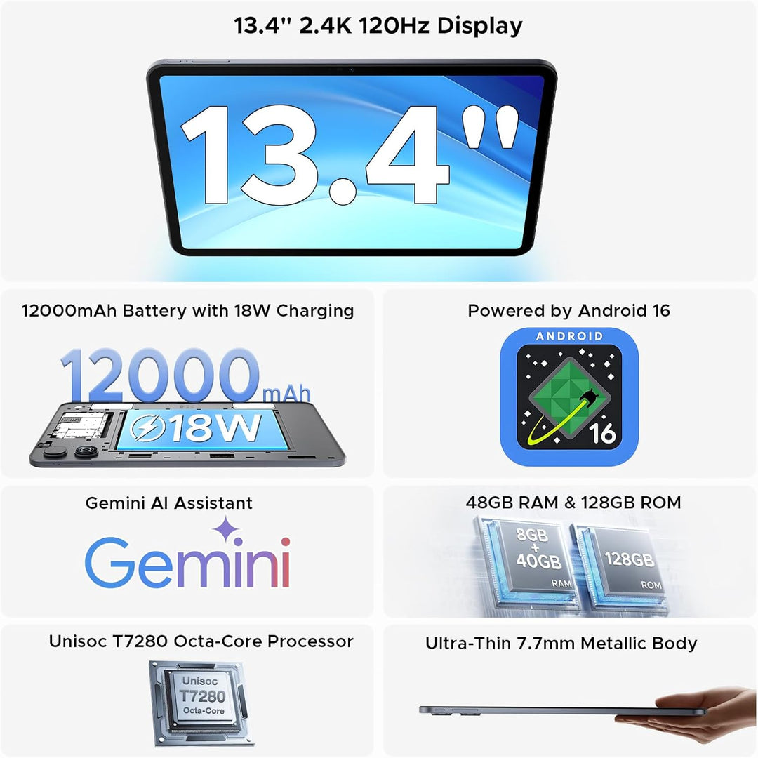 POPUX Tablet Android P13, tableta Android 16 de 13.4 pulgadas 2.4K...