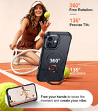Funda compatible con iPhone 16 con soporte magnético giratorio de 360°, funda translúcida mate de grado militar de 6.1 pulgadas, color negro