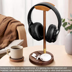 Soporte de auriculares para escritorio, soporte de madera maciza para videojuegos, soporte de auriculares de escritorio para AirPods Max, Sony, Bose, Beats, auriculares para juegos