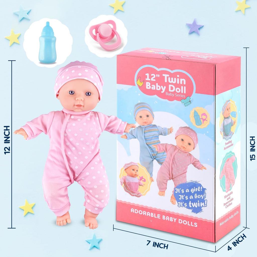 SMILESSKIDDO Twin Baby Dolls - 12 inch Two Soft Body Baby Doll Set