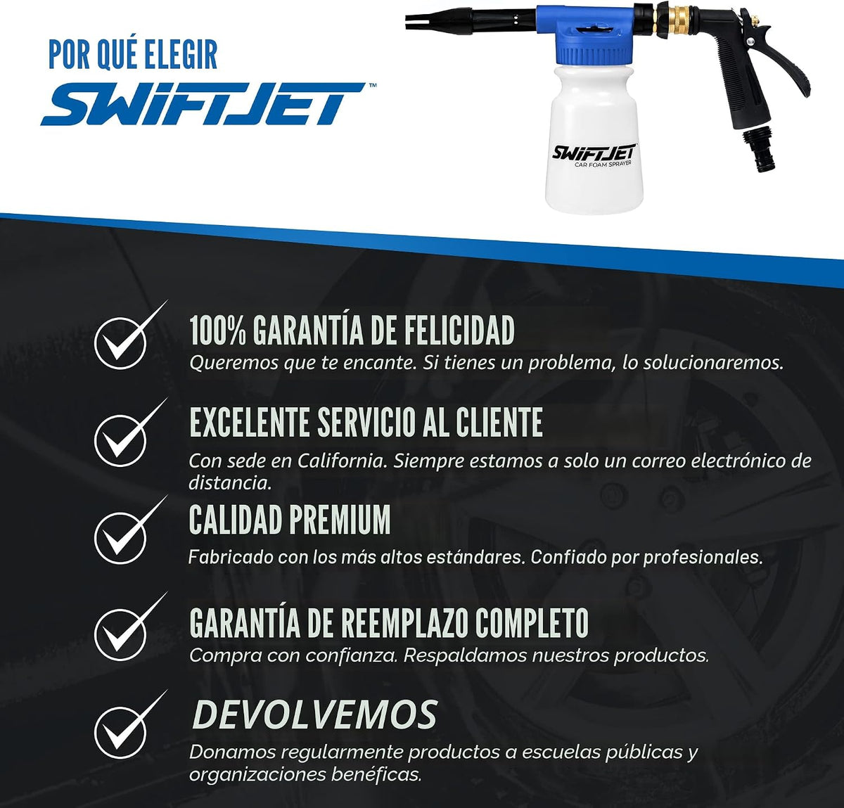 SwiftJet Espuma para Lavado de Autos con Pistola y Guante de Lavado - Funciona con Cualquier Jabón y Manguera de Jardín